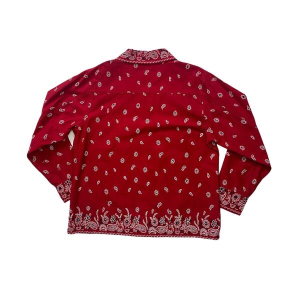 Vintage Quacker Factory Red Bandana Paisley Print Beaded Cotton Trucker Jacket - Picture 5 of 5